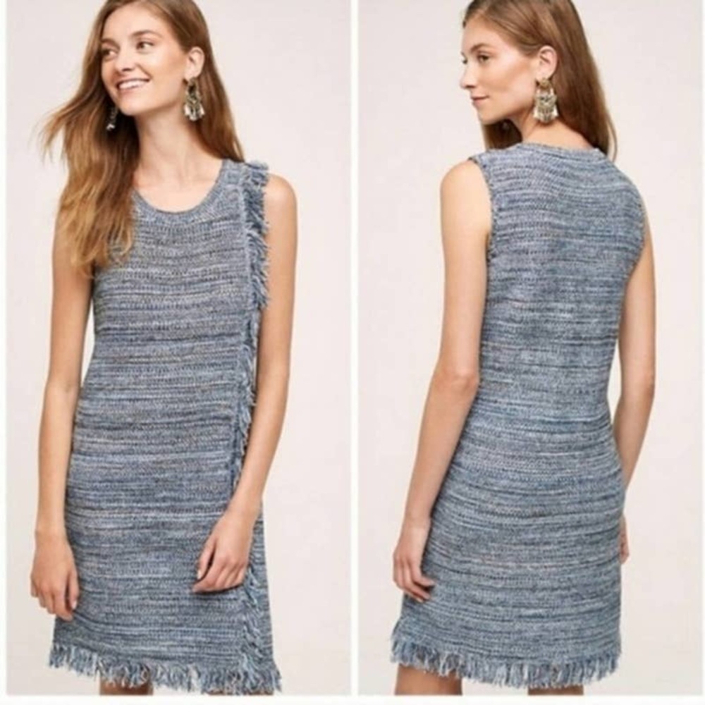 Anthropologie Holding Horses Blue Knit Fringe Sweater Tank Dress